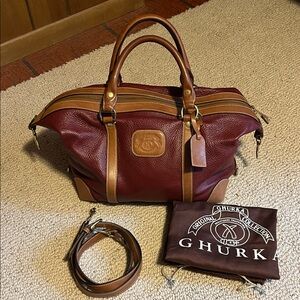 Ghurka Burgundy and Tan Leather Mini Cav 585 Bag